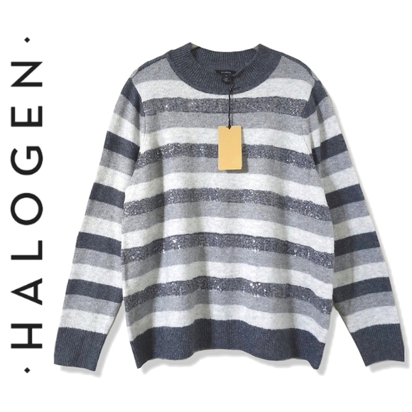 HALOGEN Nordstrom Nwt Cozy Stripe Knit Pullover Sweater, Sequin Details, 1X - Picture 1 of 13